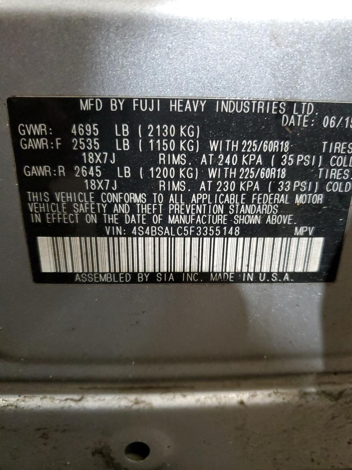 2015 Subaru Outback VIN 4S4BSALC5F3355148 Copart auction photo, side damage thumbnail 14
