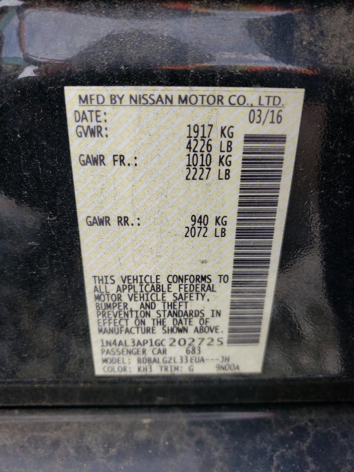 2016 Nissan Altima VIN 1N4AL3AP1GC202725 Copart auction photo, front end damage thumbnail 12