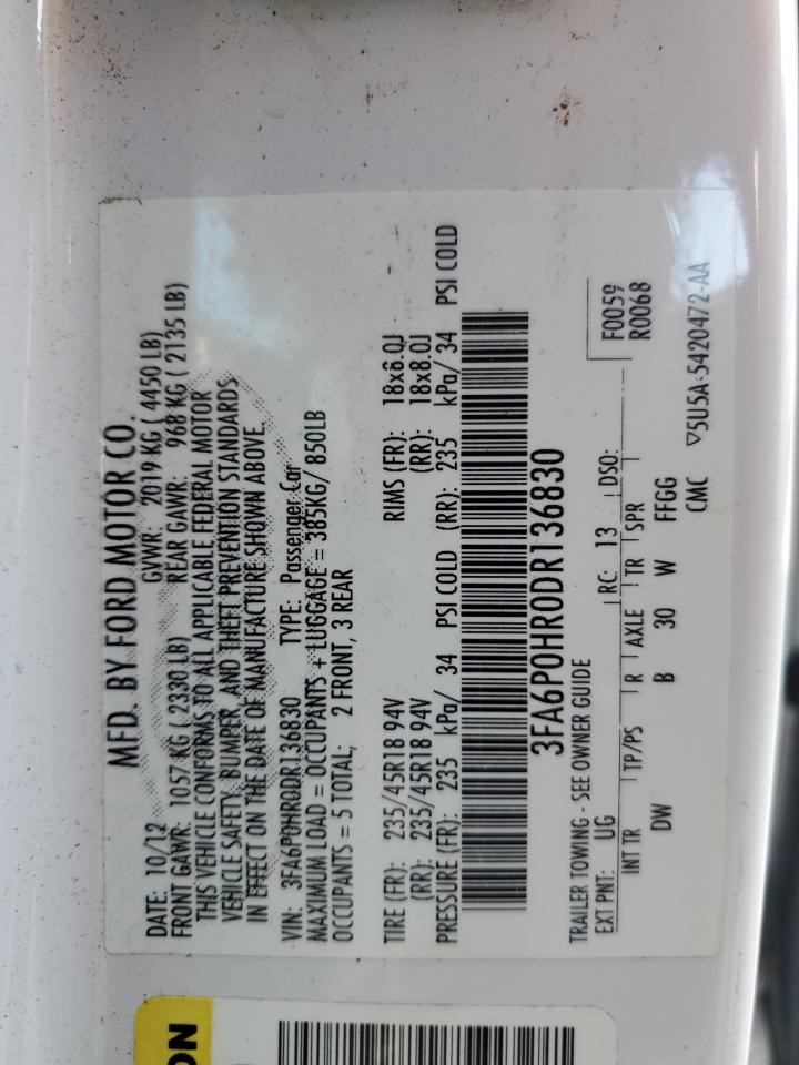 2013 Ford Fusion VIN 3FA6P0HR0DR136830 Copart auction photo, front end damage thumbnail 15