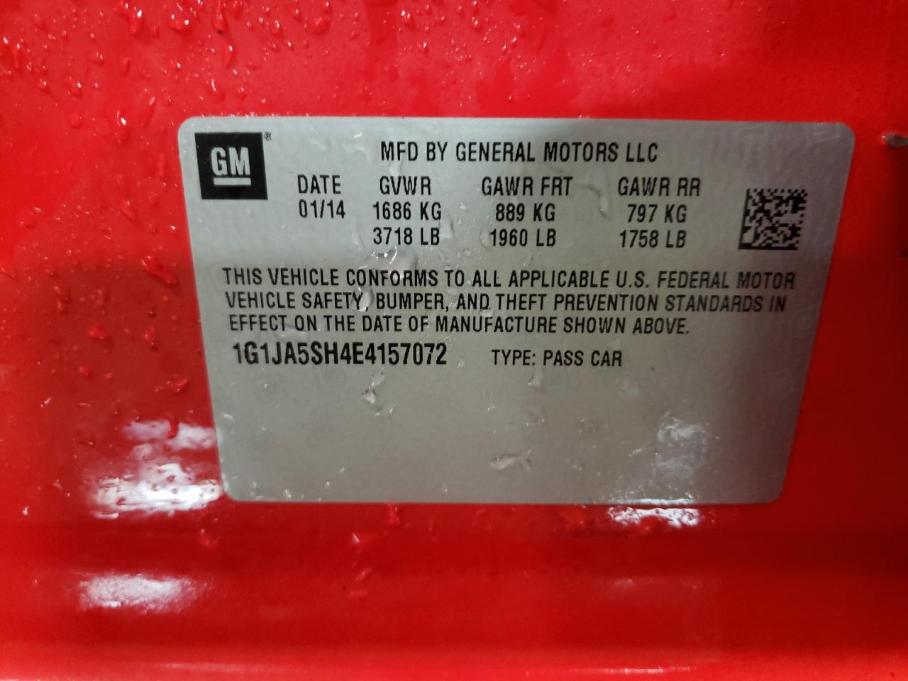 2014 Chevrolet Sonic VIN 1G1JA5SH4E4157072 Copart auction photo, rear end damage thumbnail 13