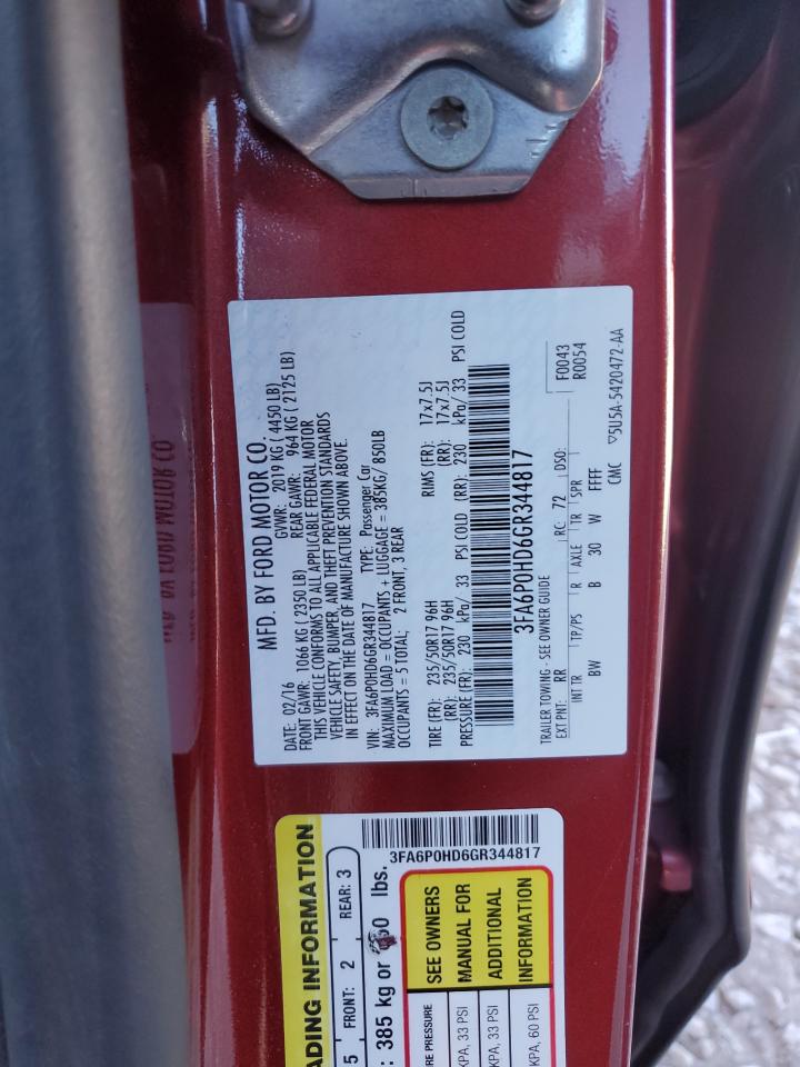 2016 Ford Fusion VIN 3FA6P0HD6GR344817 Copart auction photo, front end damage thumbnail 12