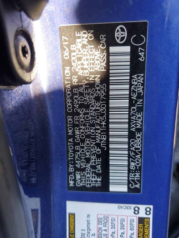 2018 Toyota Camry VIN JTNB11HK5J3017955 Copart auction photo, burn damage thumbnail 12