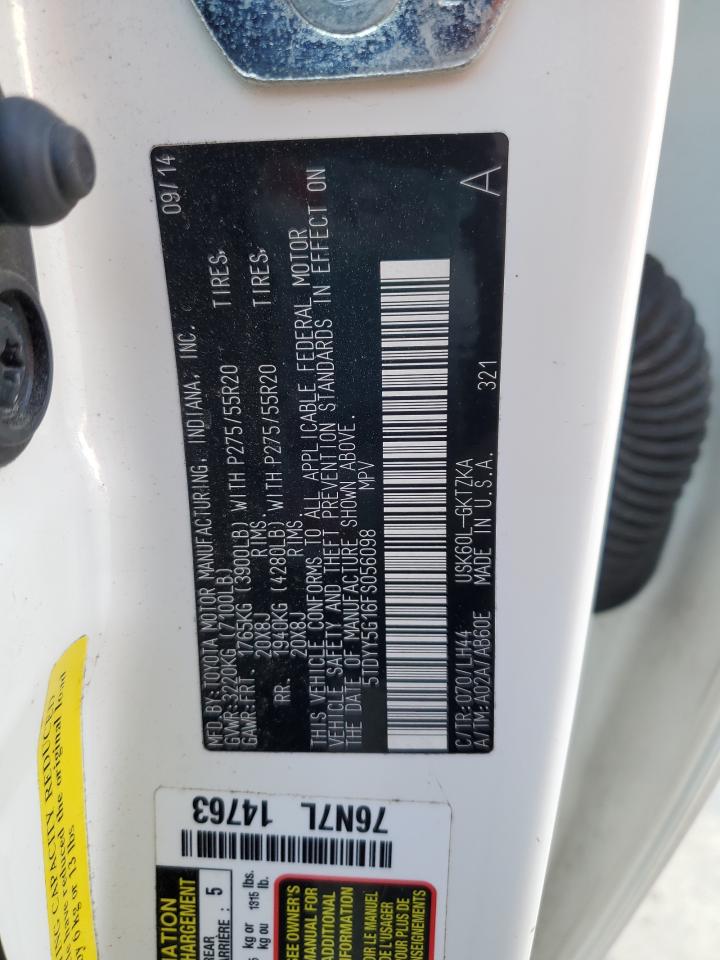 2015 Toyota Sequoia VIN 5TDYY5G16FS056098 Copart auction photo, front end / side damage thumbnail 15