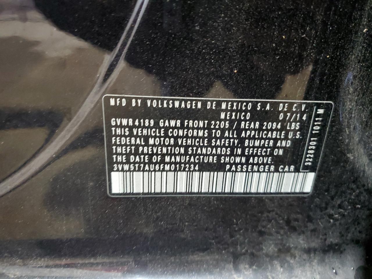 2015 Volkswagen GTI VIN 3VW5T7AU6FM017234 Copart auction photo, front end / side damage thumbnail 12