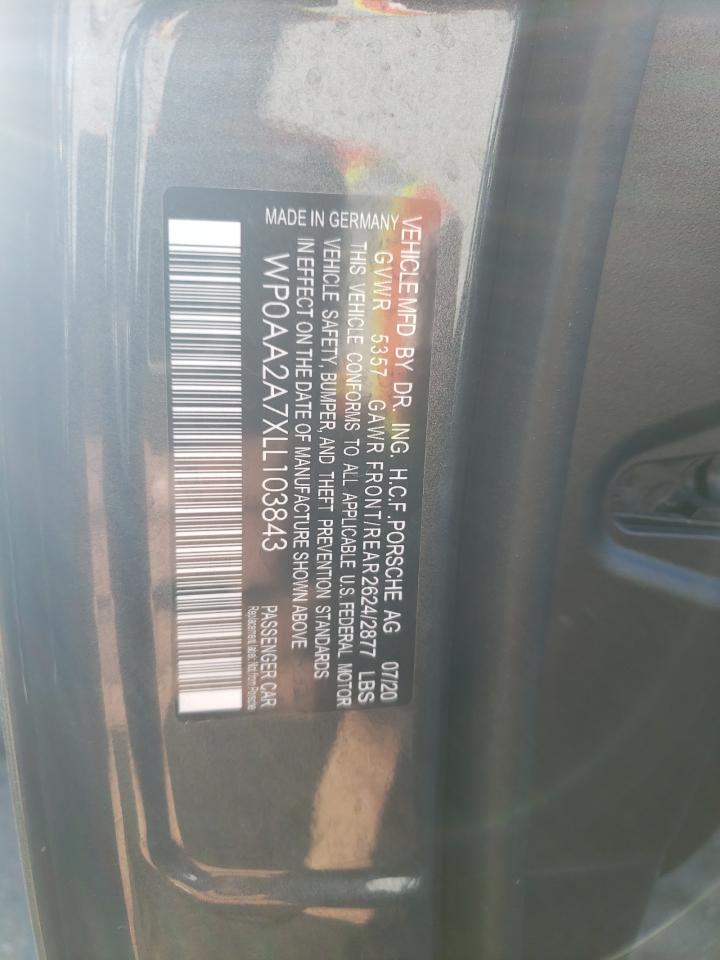 2020 Porsche Panamera VIN WP0AA2A7XLL103843 Copart auction photo, front end / minor dent/scratches damage thumbnail 13