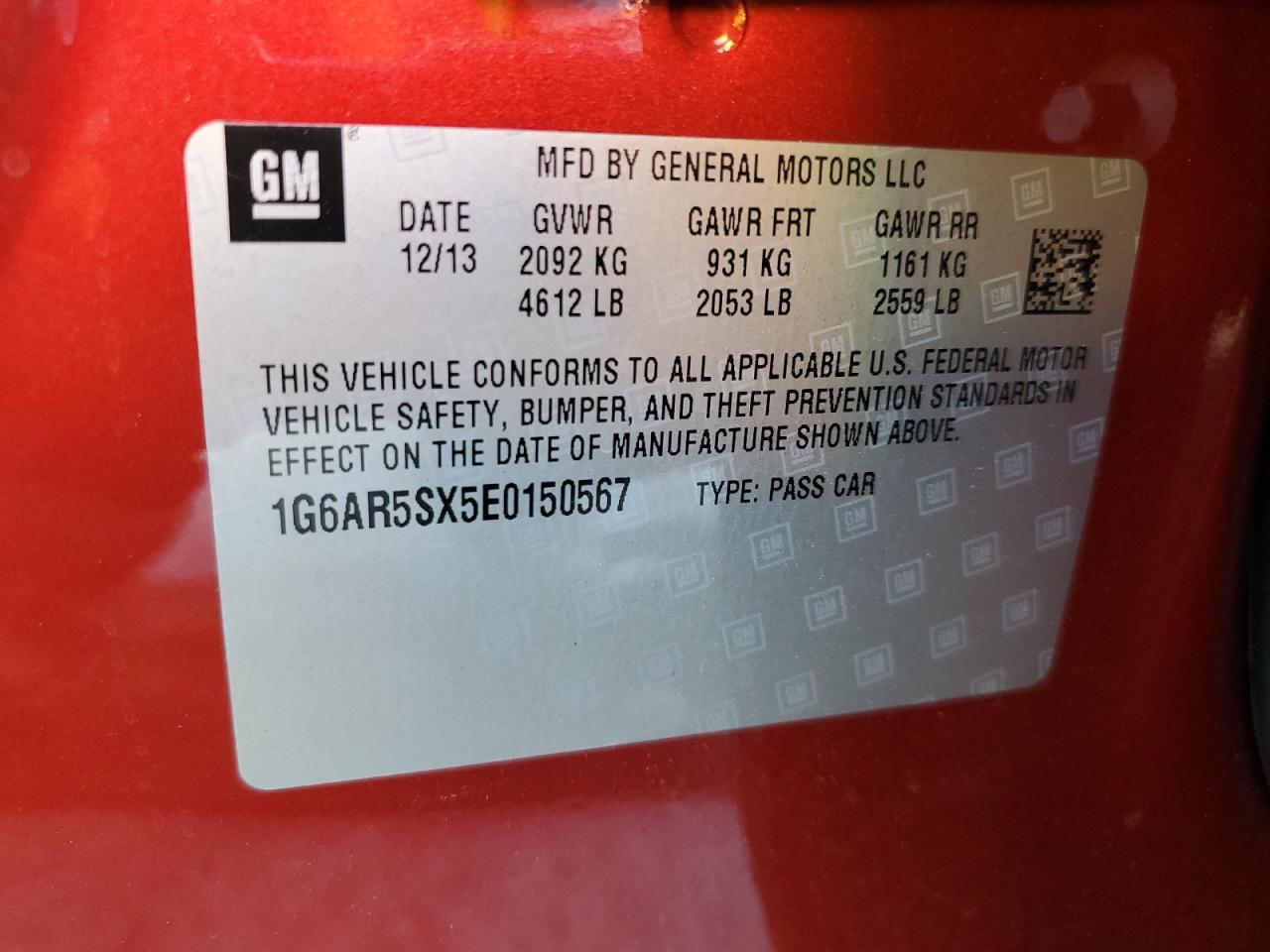 2014 Cadillac CTS VIN 1G6AR5SX5E0150567 Copart auction photo, side damage thumbnail 12