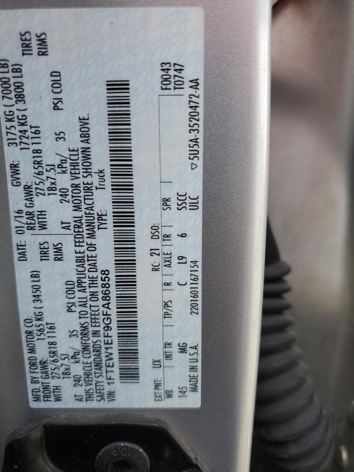 2016 Ford F-150 VIN 1FTEW1EF9GFA86858 Copart auction photo, front end damage thumbnail 12