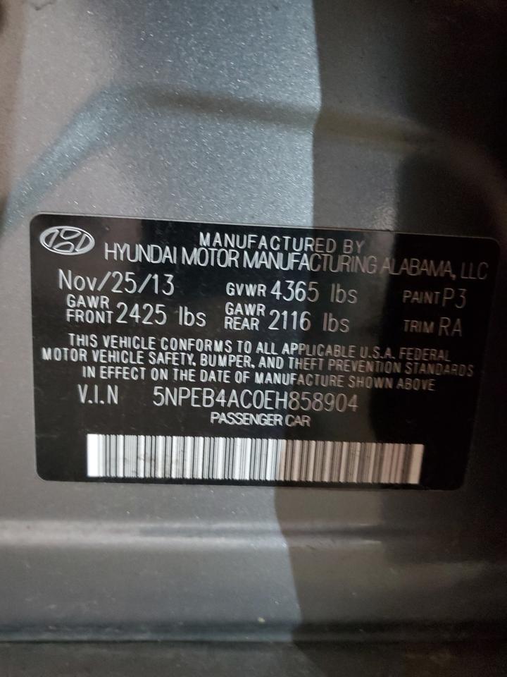 2014 Hyundai Sonata VIN 5NPEB4AC0EH858904 Copart auction photo, rear end / frame damage damage thumbnail 15