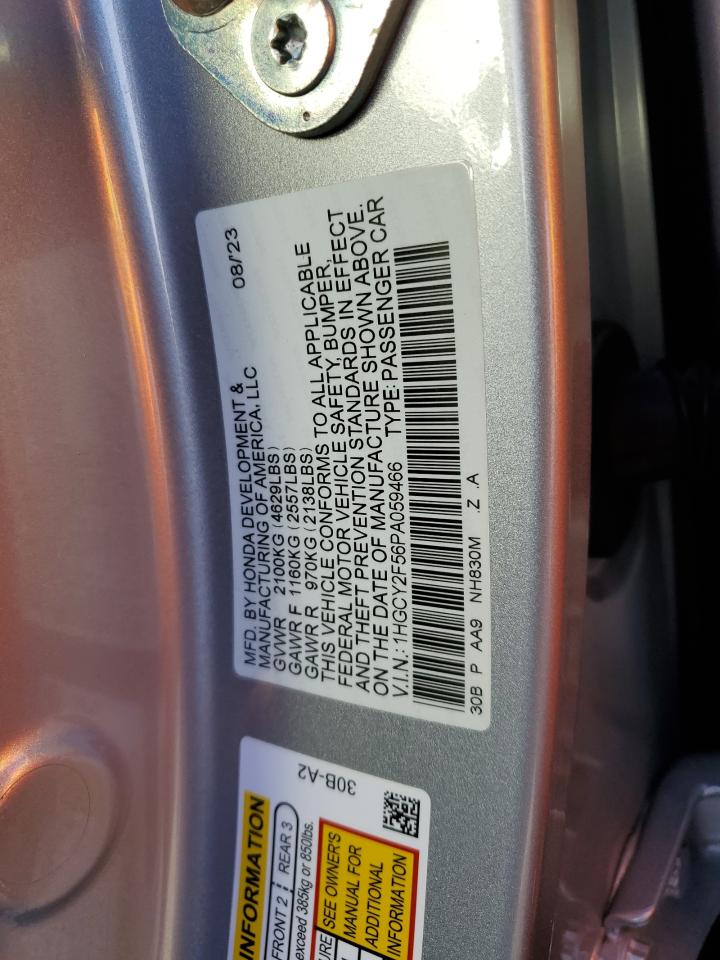 2023 Honda Accord VIN 1HGCY2F56PA059466 Copart auction photo, water/flood damage thumbnail 13