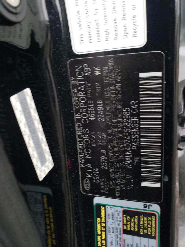 2015 KIA Cadenza VIN KNALN4D74F5182985 Copart auction photo, all over damage thumbnail 13