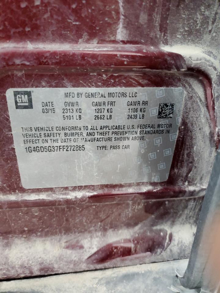 2015 Buick LaCrosse VIN 1G4GD5G37FF272885 Copart auction photo, front end damage thumbnail 12