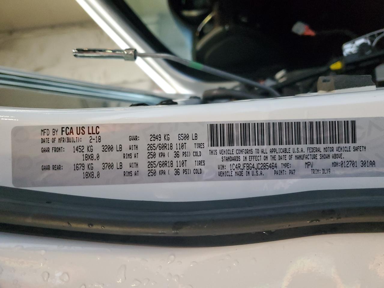 2018 Jeep Grand Cherokee VIN 1C4RJFBG4JC285464 Copart auction photo, front end damage thumbnail 14