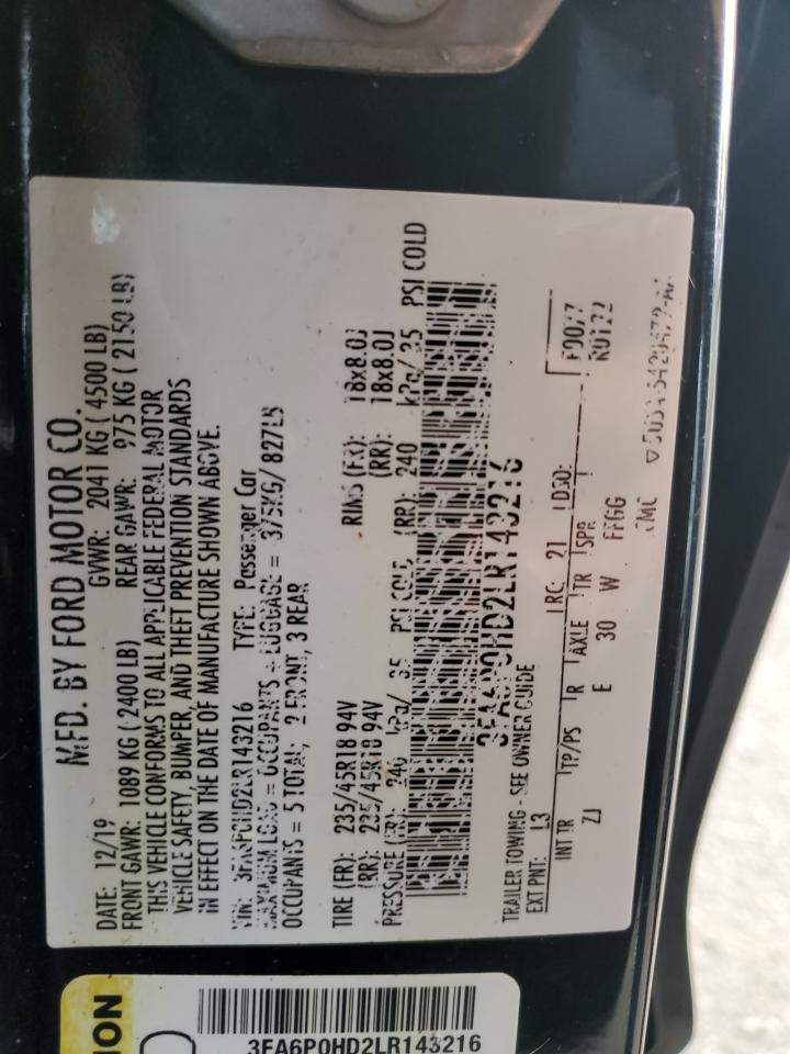 2020 Ford Fusion VIN 3FA6P0HD2LR143216 Copart auction photo, all over damage thumbnail 12