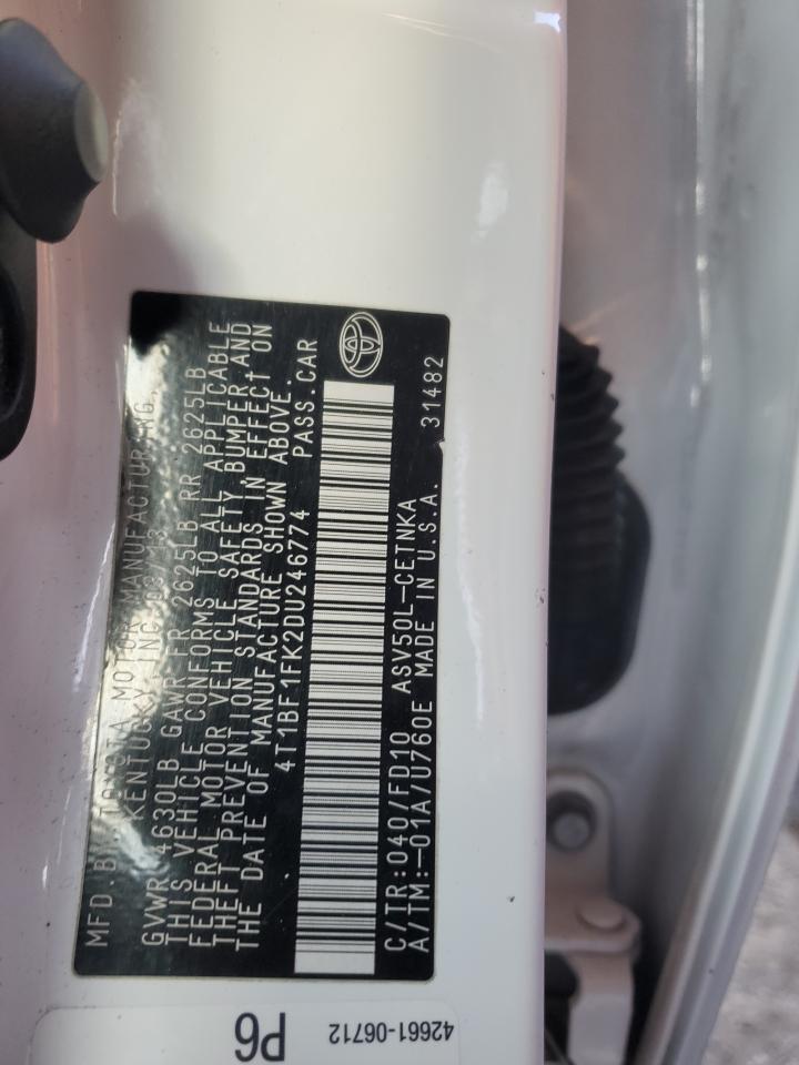 2013 Toyota Camry VIN 4T1BF1FK2DU246774 Copart auction photo, front end damage thumbnail 12