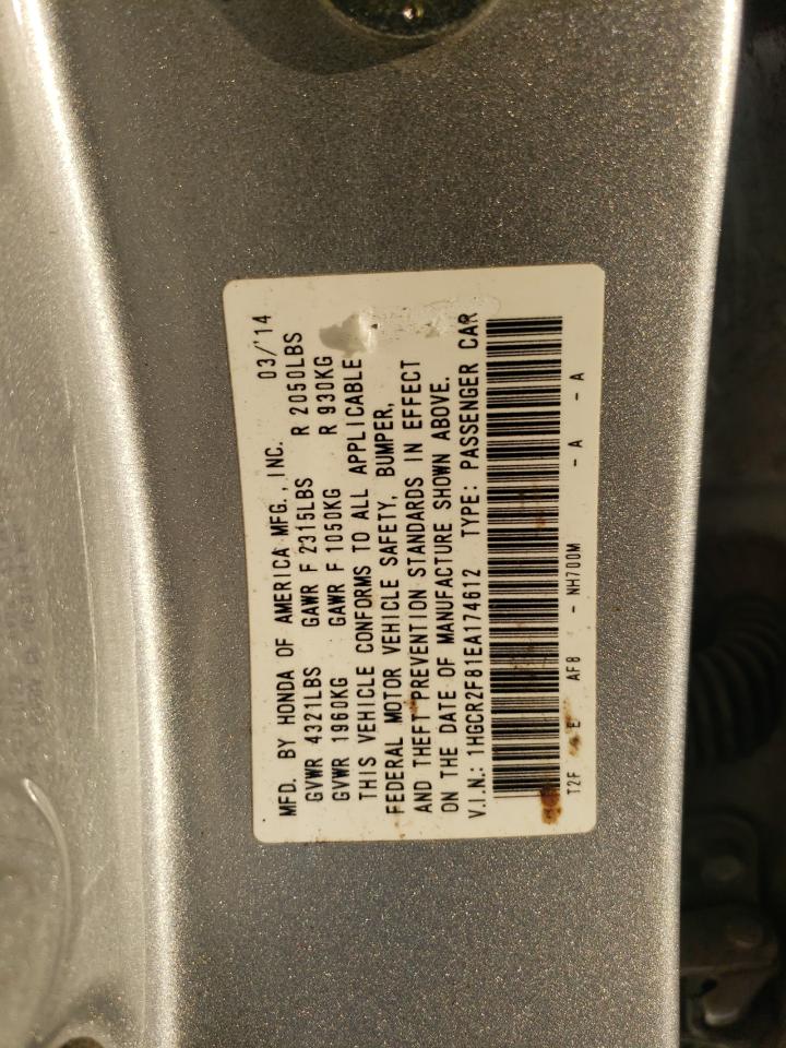 2014 Honda Accord VIN 1HGCR2F81EA174612 Copart auction photo, rear end / front end damage thumbnail 12