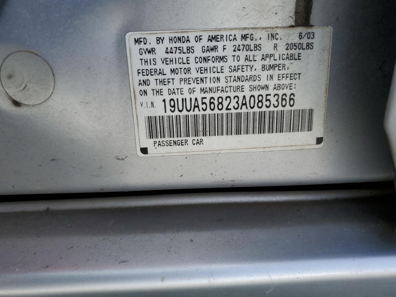 2003 Acura TL VIN 19UUA56823A085366 Copart auction photo, front end damage thumbnail 12