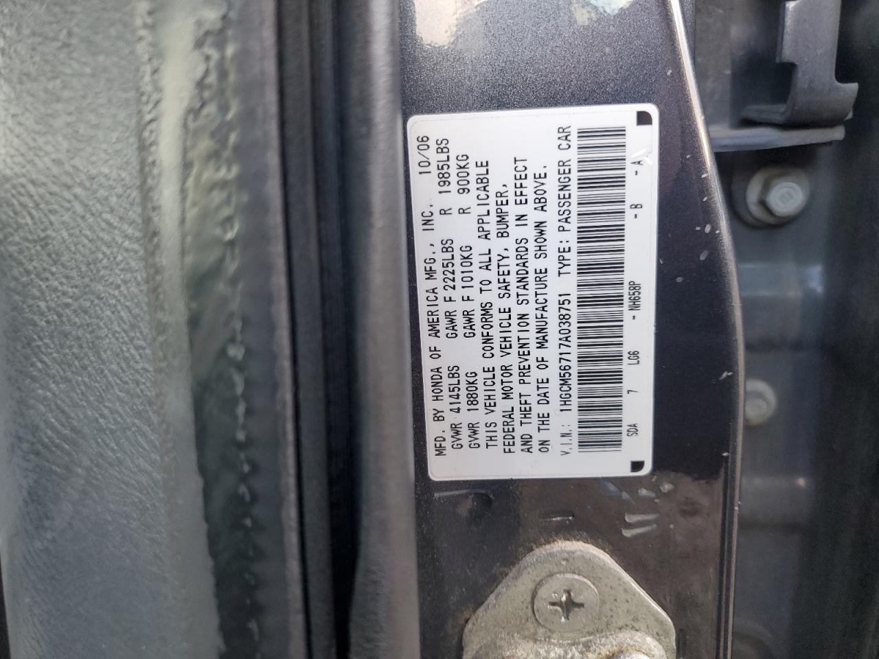 2007 Honda Accord VIN 1HGCM56717A038751 Copart auction photo, front end damage thumbnail 12