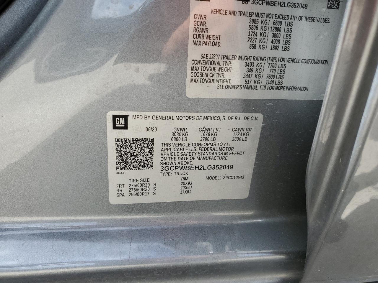 2020 Chevrolet Silverado VIN 3GCPWBEH2LG352049 Copart auction photo, front end / rear end damage thumbnail 12