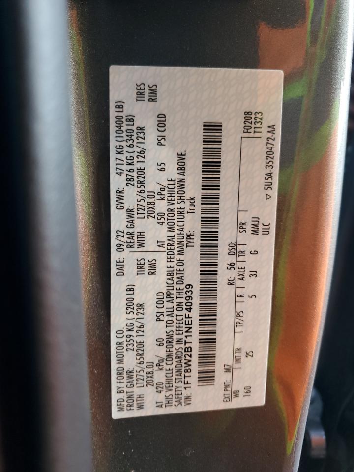 2022 Ford F250 VIN 1FT8W2BT1NEF40939 Copart auction photo, all over damage thumbnail 13