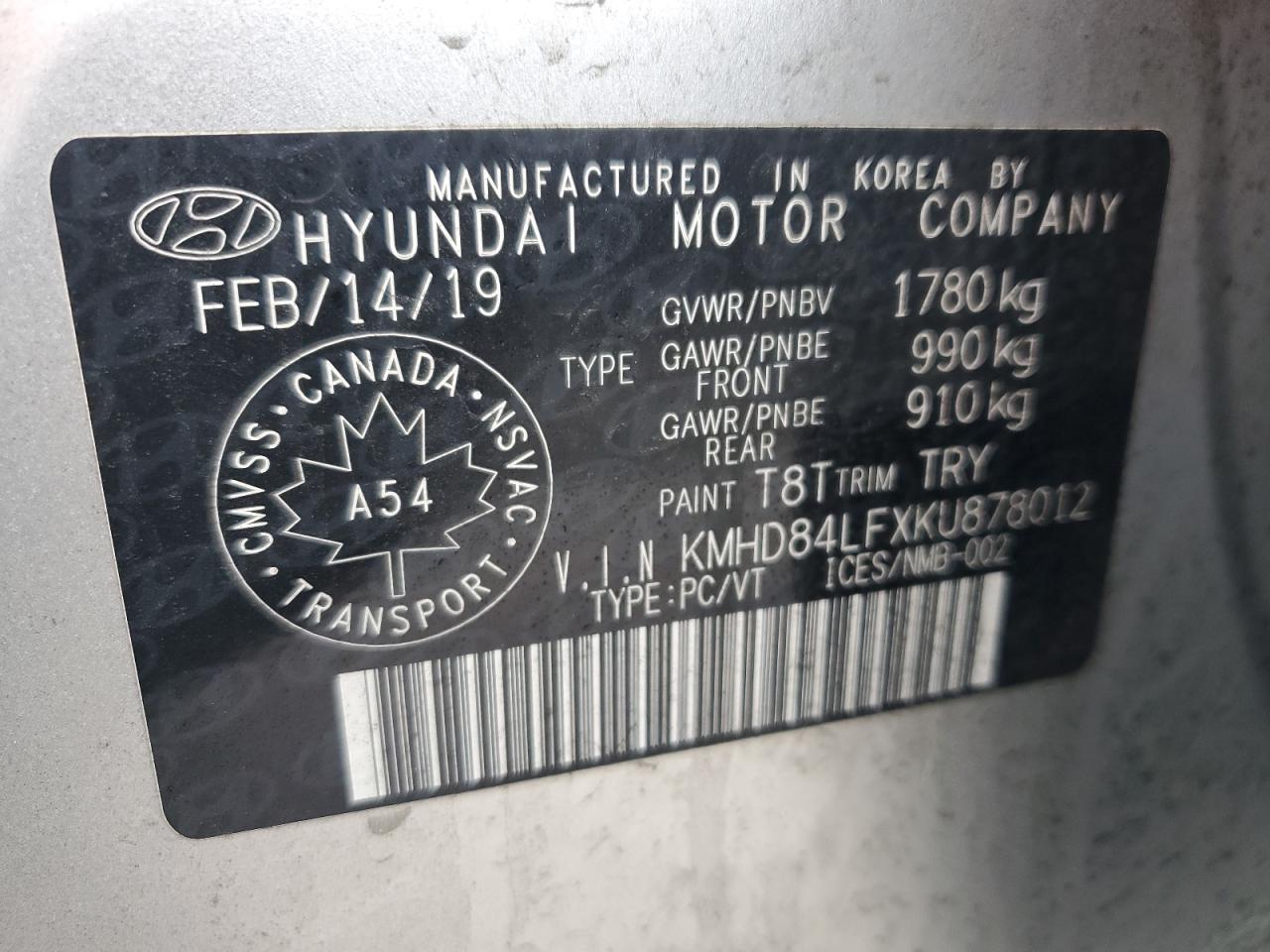 2019 Hyundai Elantra VIN KMHD84LFXKU878012 Copart auction photo, rear end damage thumbnail 13