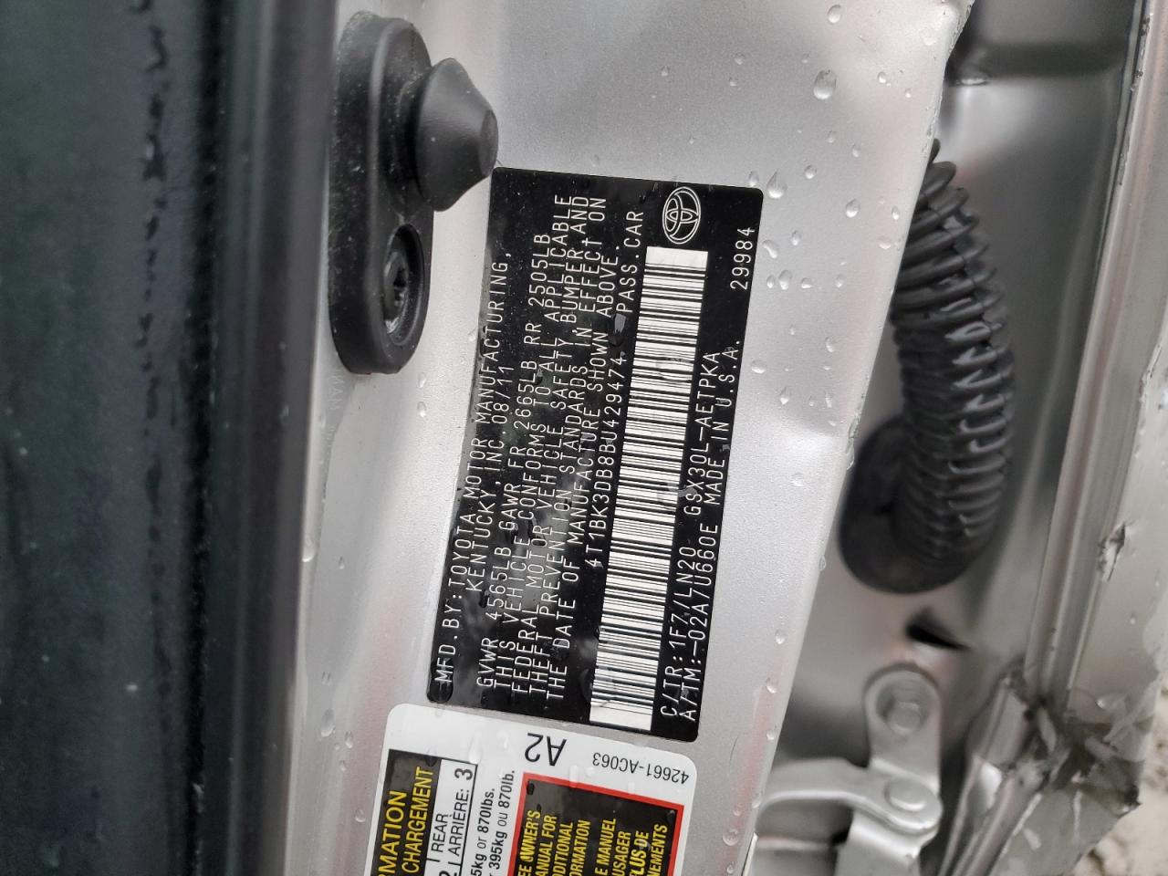 2011 Toyota Avalon VIN 4T1BK3DB8BU429474 Copart auction photo, all over damage thumbnail 12
