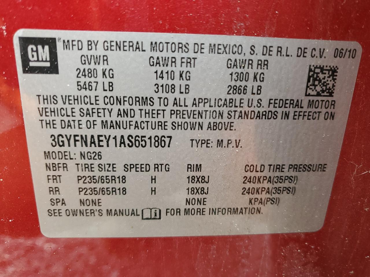 2010 Cadillac SRX VIN 3GYFNAEY1AS651867 Copart auction photo, front end / side damage thumbnail 14