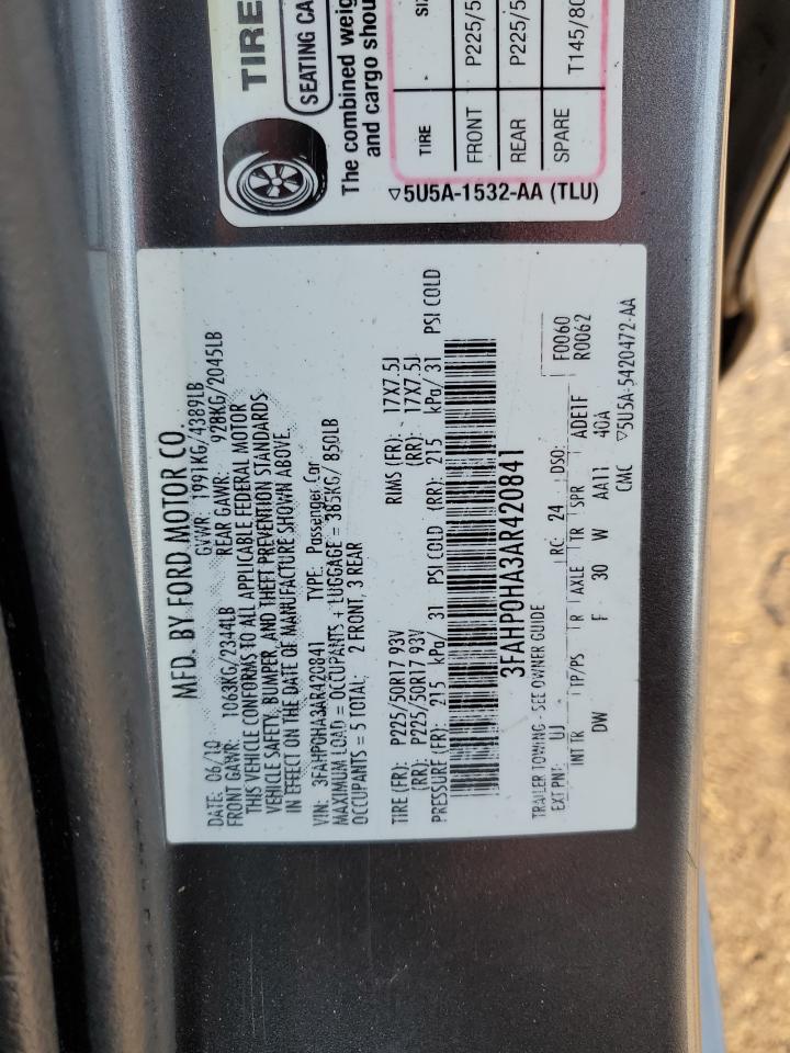 2010 Ford Fusion VIN 3FAHP0HA3AR420841 Copart auction photo, rear end / front end damage thumbnail 12