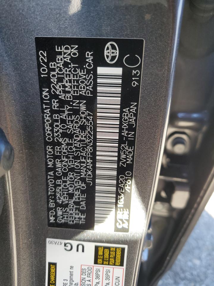 2022 Toyota Prius VIN JTDKAMFP8N3225547 Copart auction photo, front end damage thumbnail 13