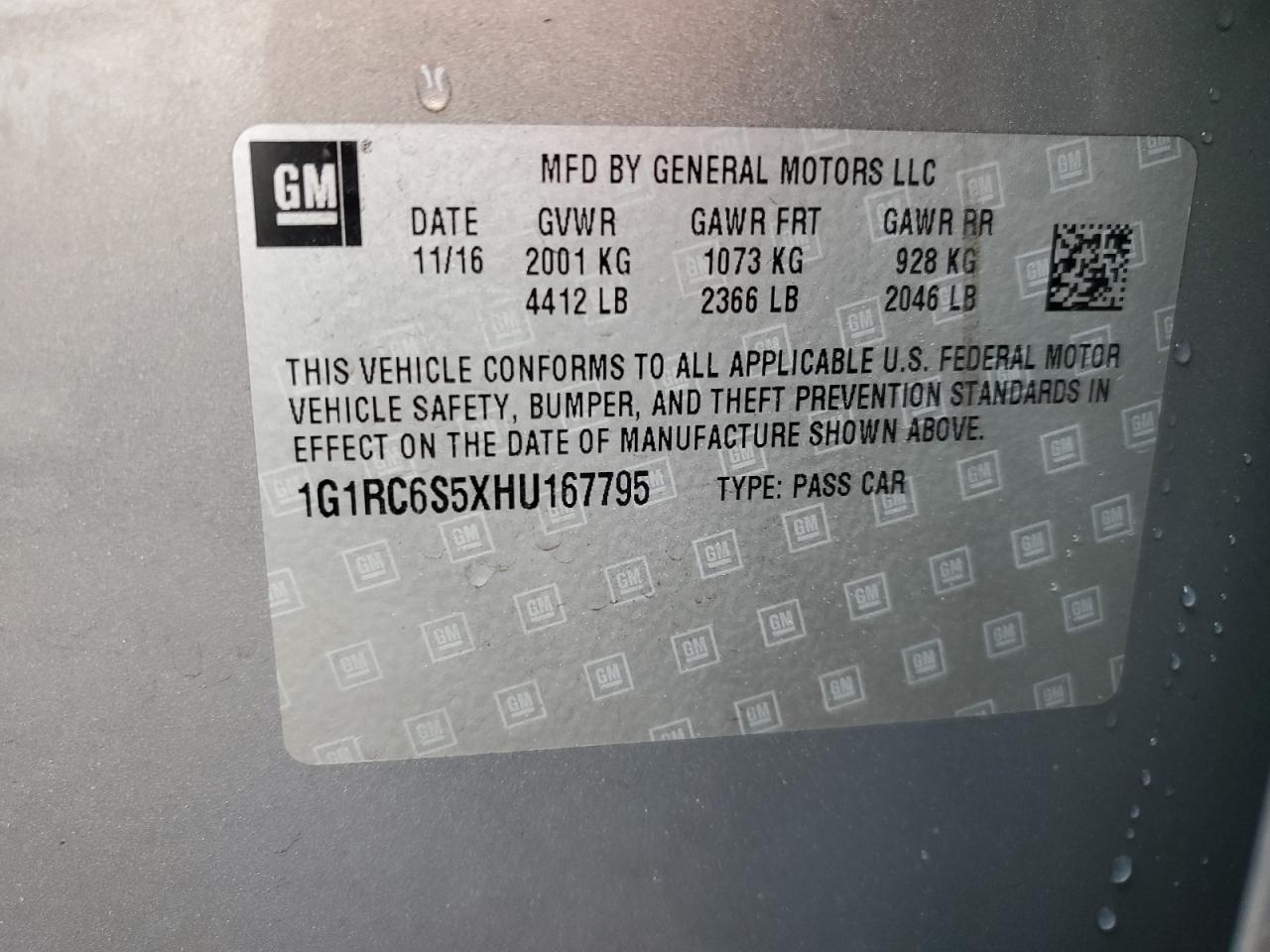 2017 Chevrolet Volt VIN 1G1RC6S5XHU167795 Copart auction photo, front end damage thumbnail 12