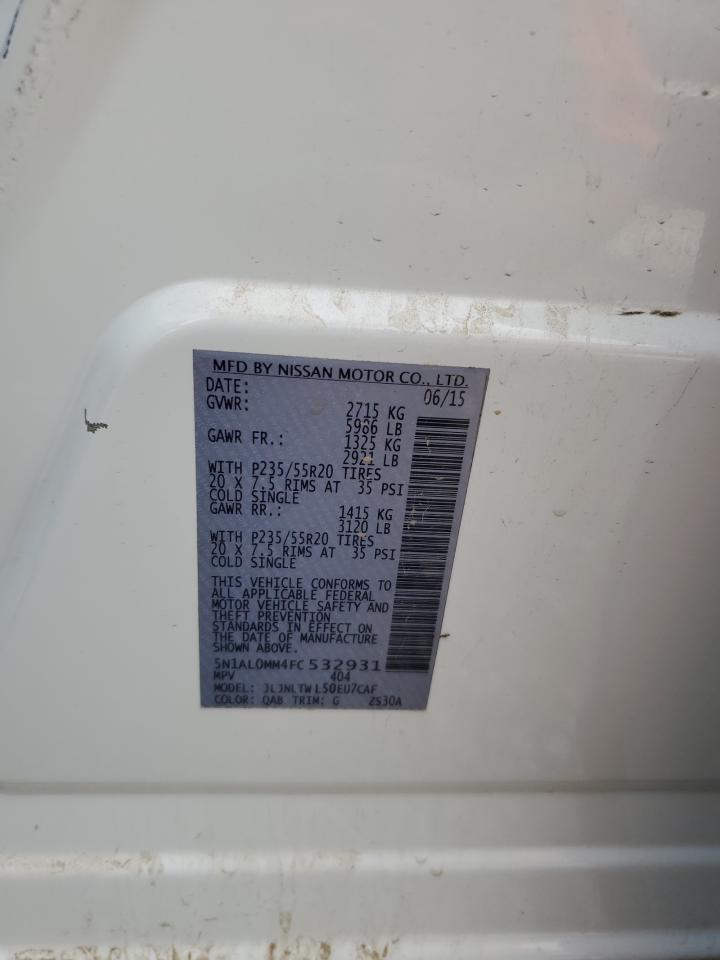 2015 Infiniti QX60 VIN 5N1AL0MM4FC532931 Copart auction photo, all over damage thumbnail 13