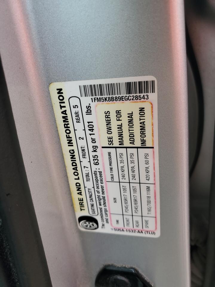 2014 Ford Explorer VIN 1FM5K8B89EGC28543 Copart auction photo, front end damage thumbnail 13