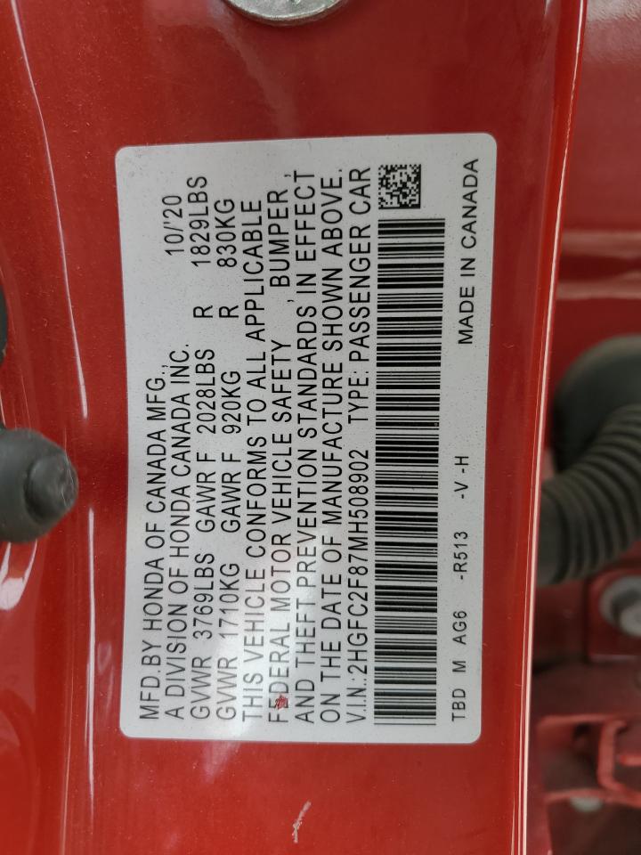 2021 Honda Civic VIN 2HGFC2F87MH508902 Copart auction photo, front end damage thumbnail 15
