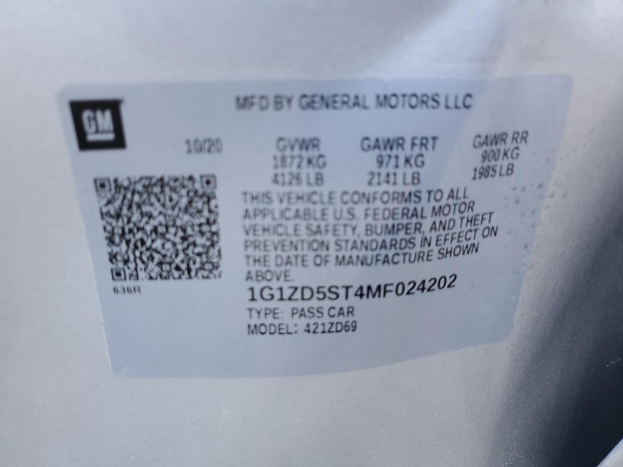 2021 Chevrolet Malibu VIN 1G1ZD5ST4MF024202 Copart auction photo, side damage thumbnail 13