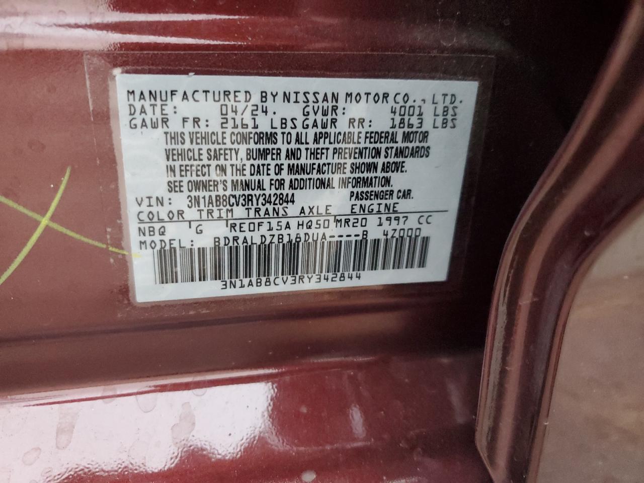 2024 Nissan Sentra VIN 3N1AB8CV3RY342844 Copart auction photo, front end damage thumbnail 12