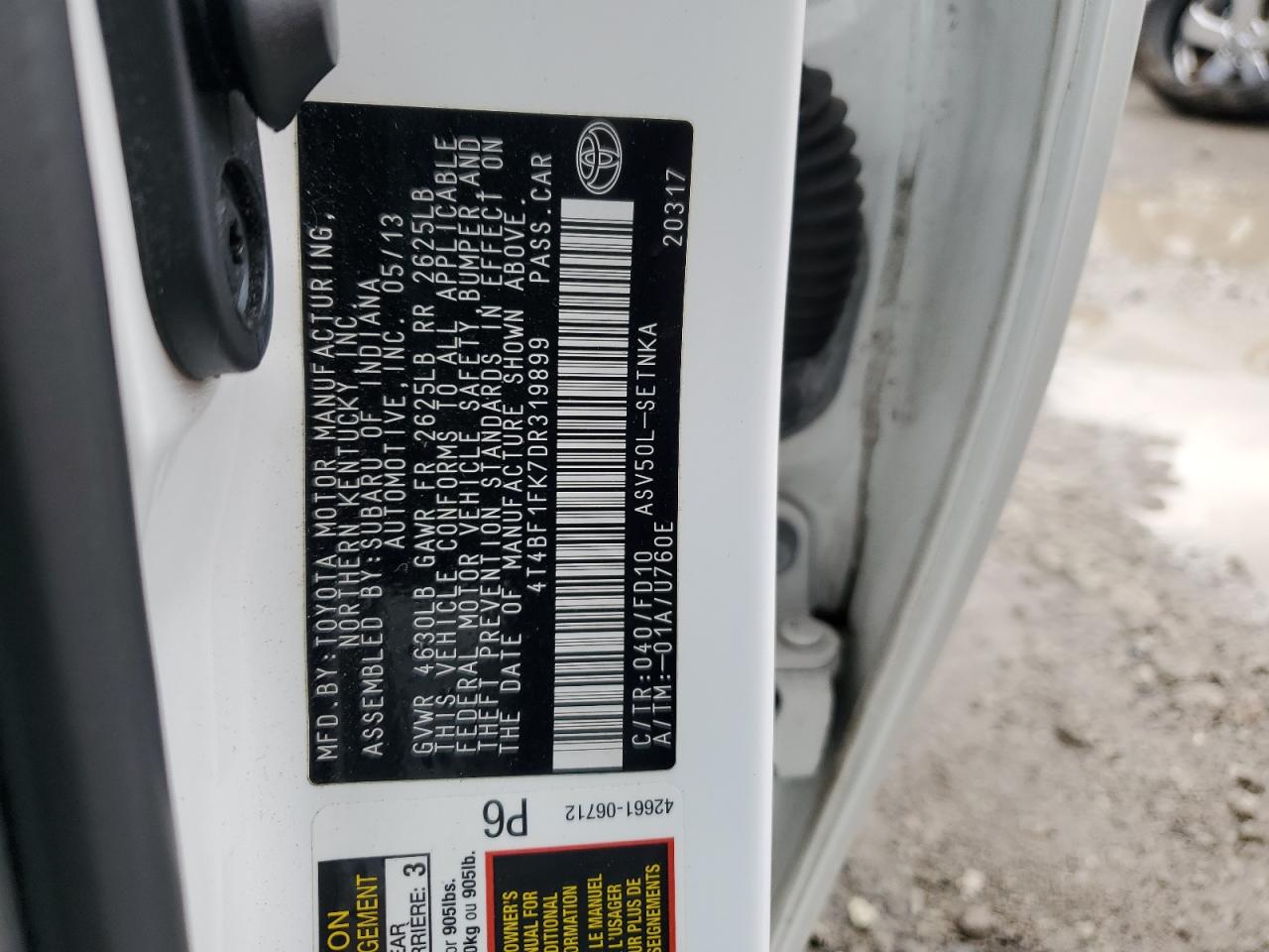 2013 Toyota Camry VIN 4T4BF1FK7DR319899 Copart auction photo, front end / minor dent/scratches damage thumbnail 12