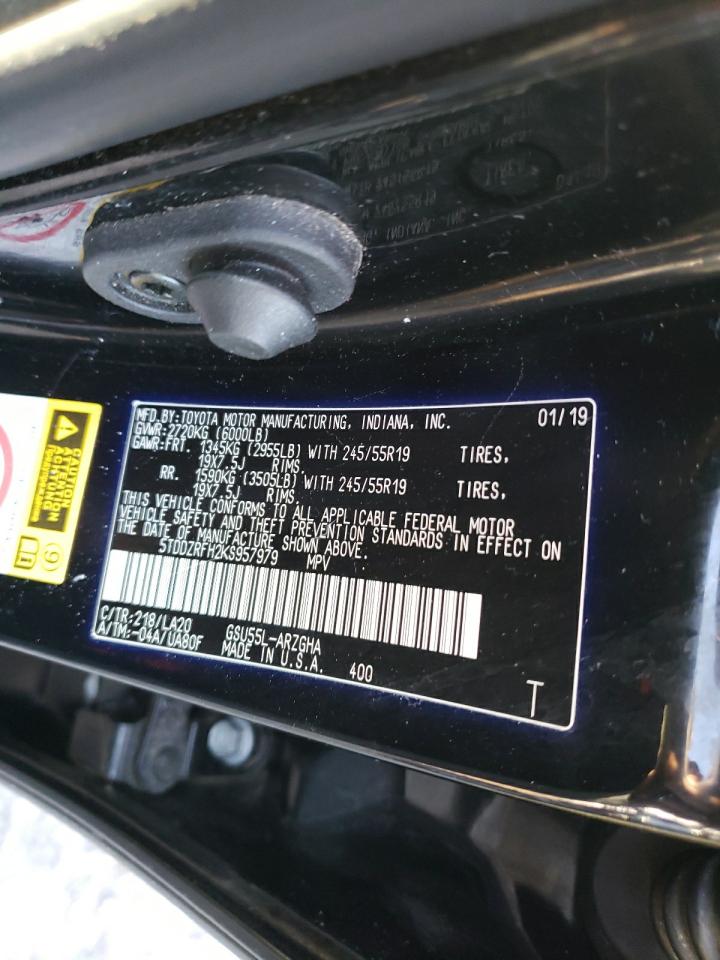 2019 Toyota Highlander VIN 5TDDZRFH2KS957979 Copart auction photo, front end damage thumbnail 13