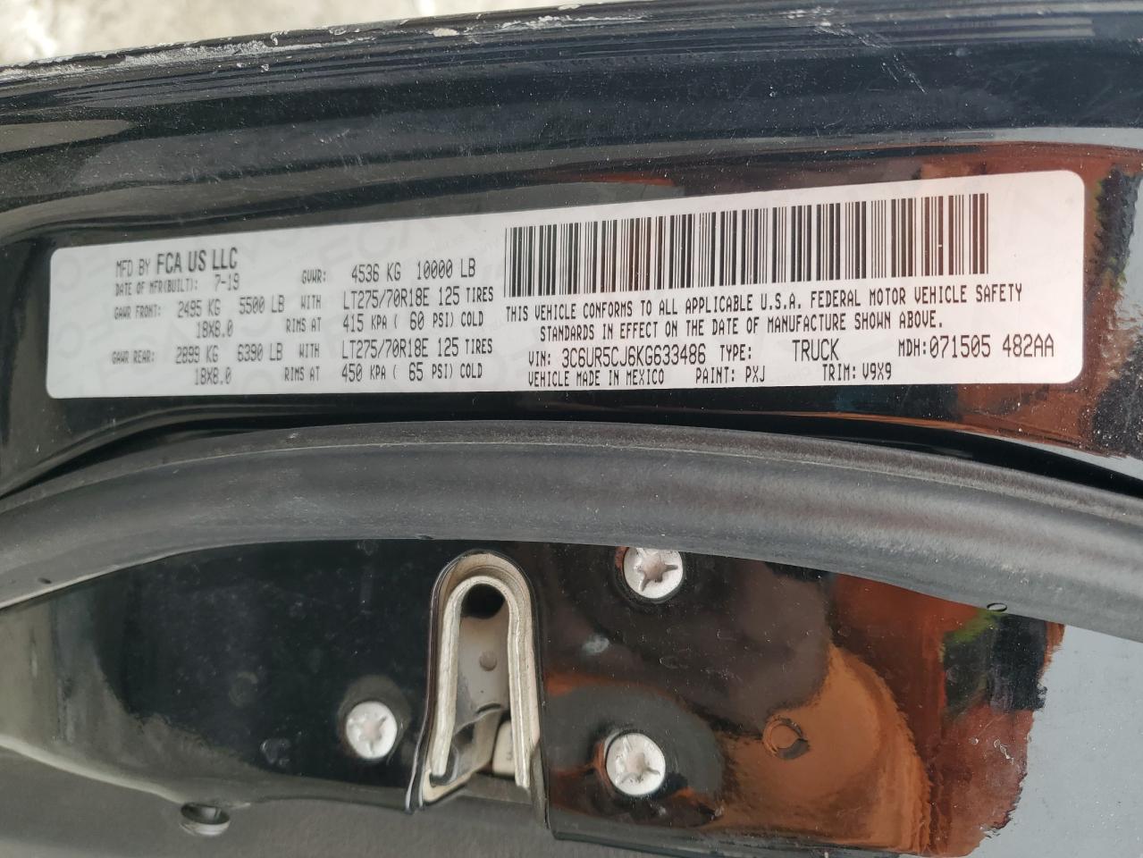 2019 RAM 2500 VIN 3C6UR5CJ6KG633486 Copart auction photo, front end damage thumbnail 12