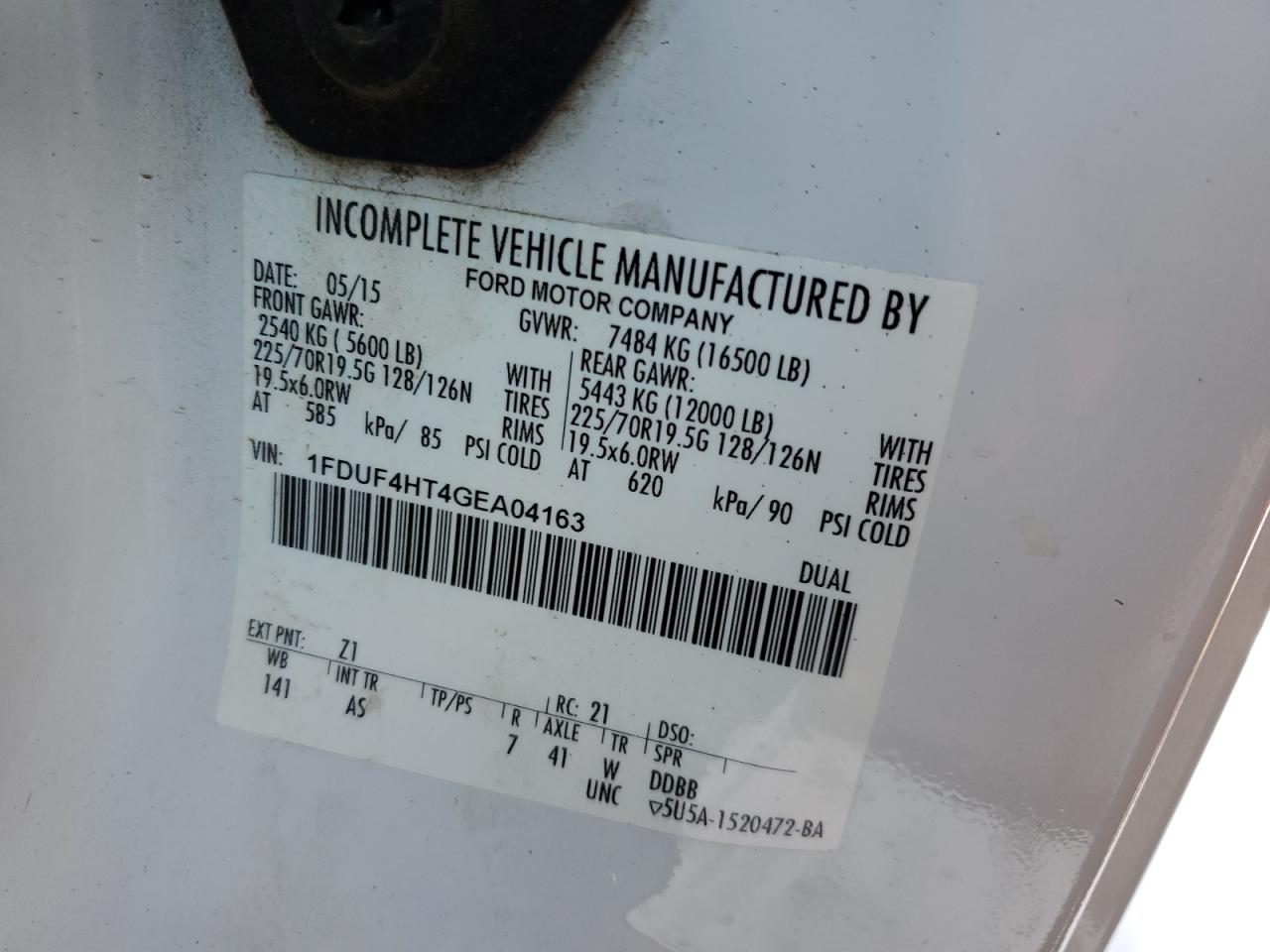 2016 Ford F450 VIN 1FDUF4HT4GEA04163 Copart auction photo, front end damage thumbnail 10