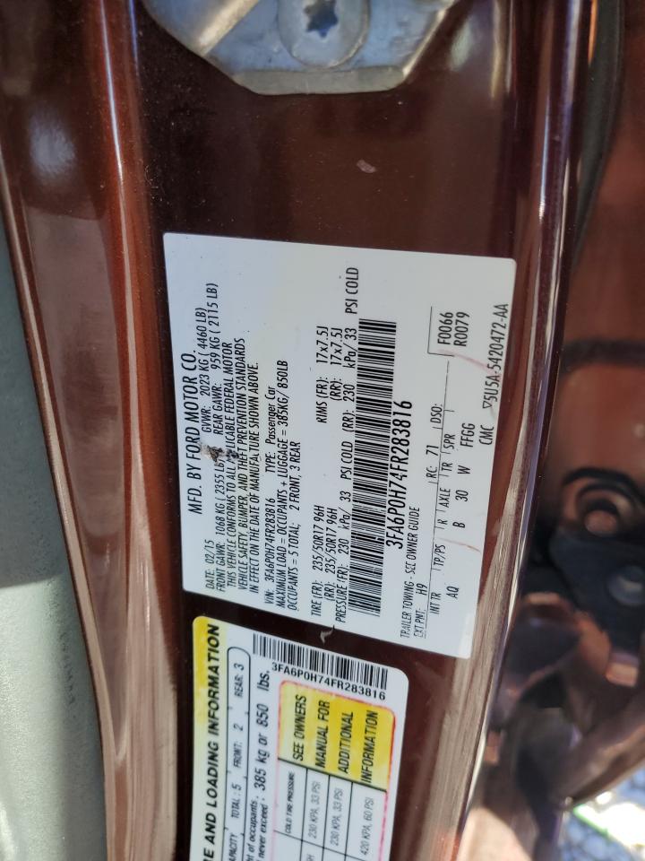 2015 Ford Fusion VIN 3FA6P0H74FR283816 Copart auction photo, mechanical / minor dent/scratches damage thumbnail 12