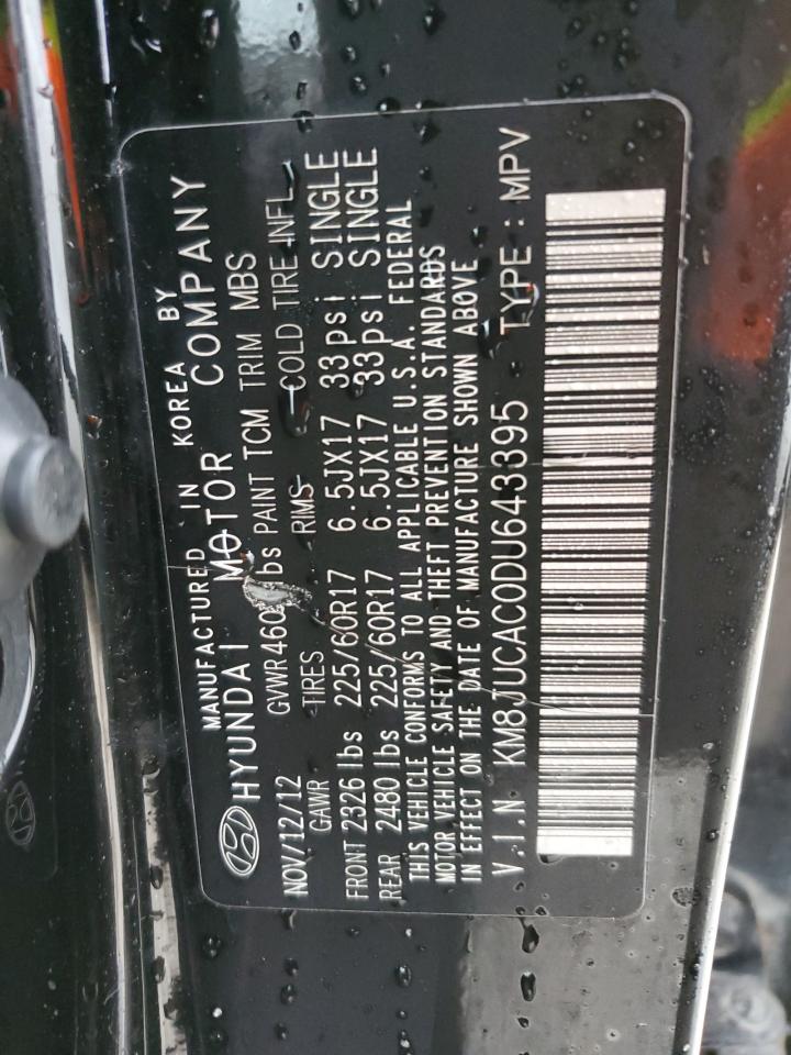 2013 Hyundai Tucson VIN KM8JUCAC0DU643395 Copart auction photo, front end / minor dent/scratches damage thumbnail 13