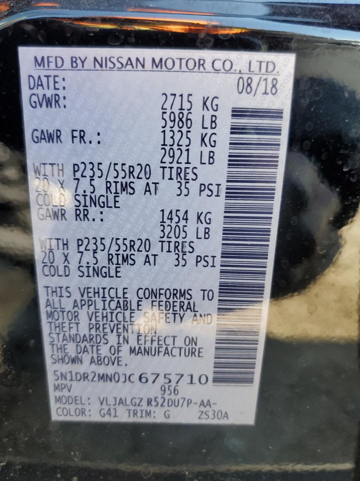 2018 Nissan Pathfinder VIN 5N1DR2MN0JC675710 Copart auction photo, water/flood / side damage thumbnail 13