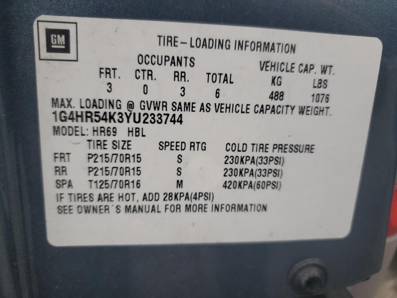 2000 Buick LeSabre VIN 1G4HR54K3YU233744 Copart auction photo, front end damage thumbnail 14