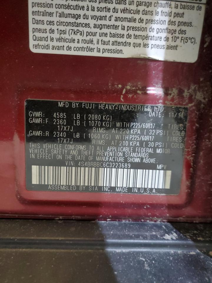 2012 Subaru Outback VIN 4S4BRBBC6C3223689 Copart auction photo, all over damage thumbnail 13