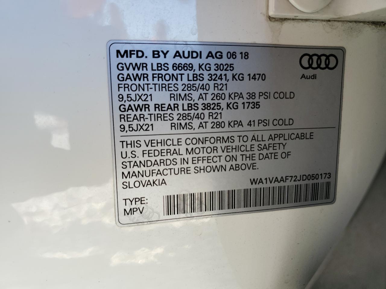 2018 Audi Q7 VIN WA1VAAF72JD050173 Copart auction photo, mechanical damage thumbnail 13