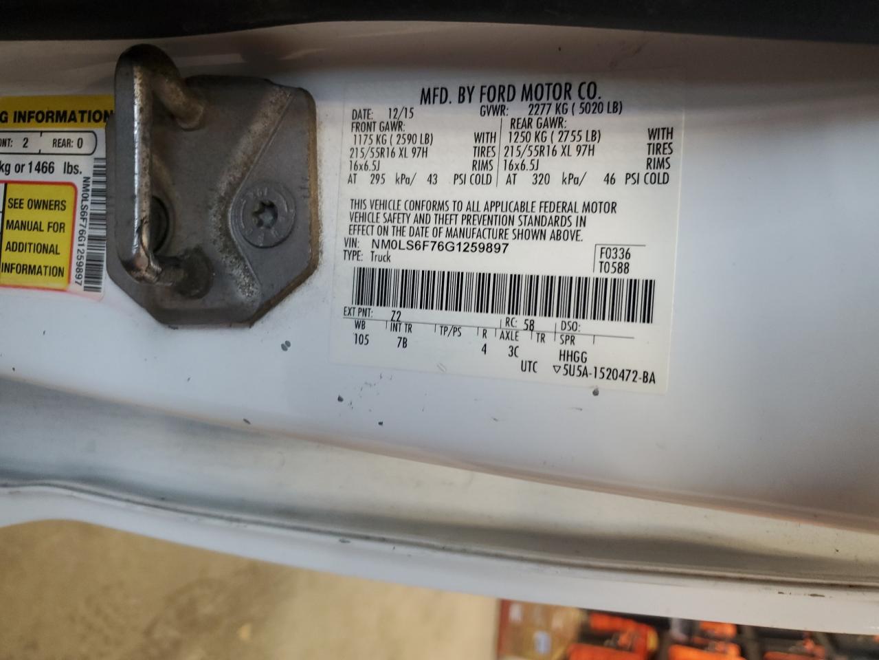 2016 Ford Transit VIN NM0LS6F76G1259897 Copart auction photo, water/flood / side damage thumbnail 13