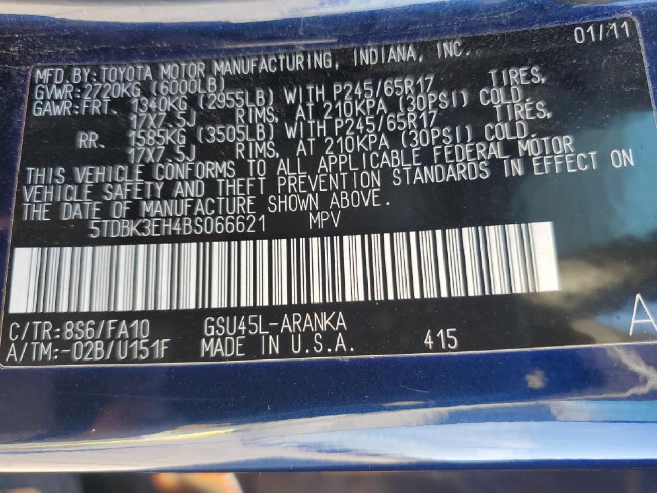 2011 Toyota Highlander VIN 5TDBK3EH4BS066621 Copart auction photo, front end damage thumbnail 14