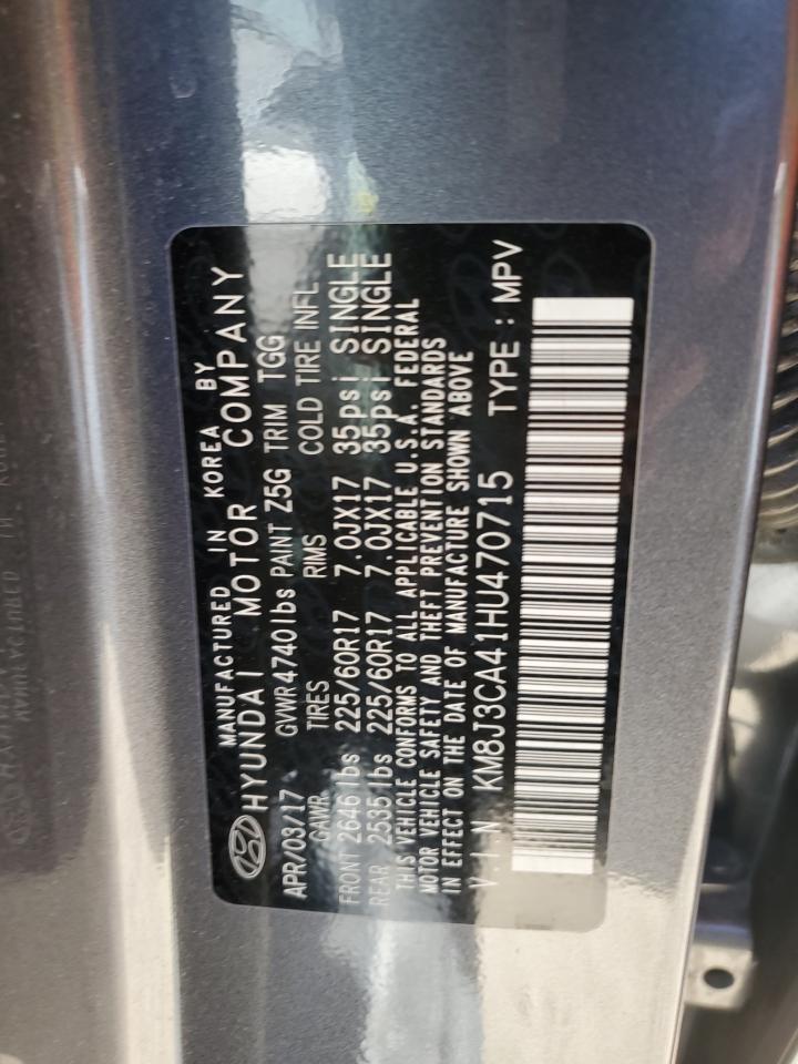 2017 Hyundai Tucson VIN KM8J3CA41HU470715 Copart auction photo, rear end damage thumbnail 13