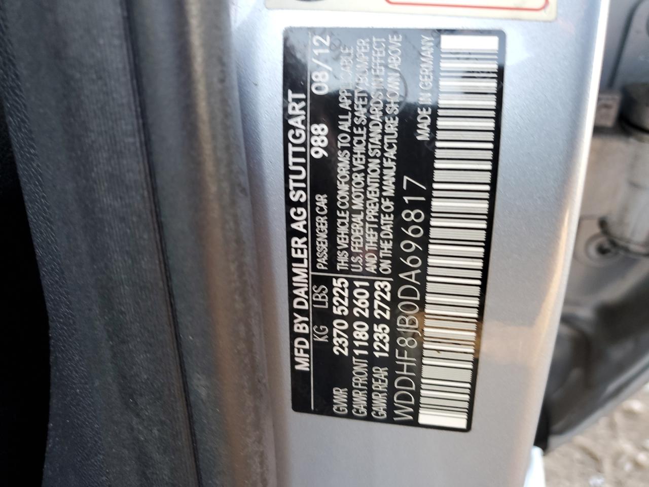 2013 Mercedes-Benz E-klasse VIN WDDHF8JB0DA696817 Copart auction photo, front end damage thumbnail 14