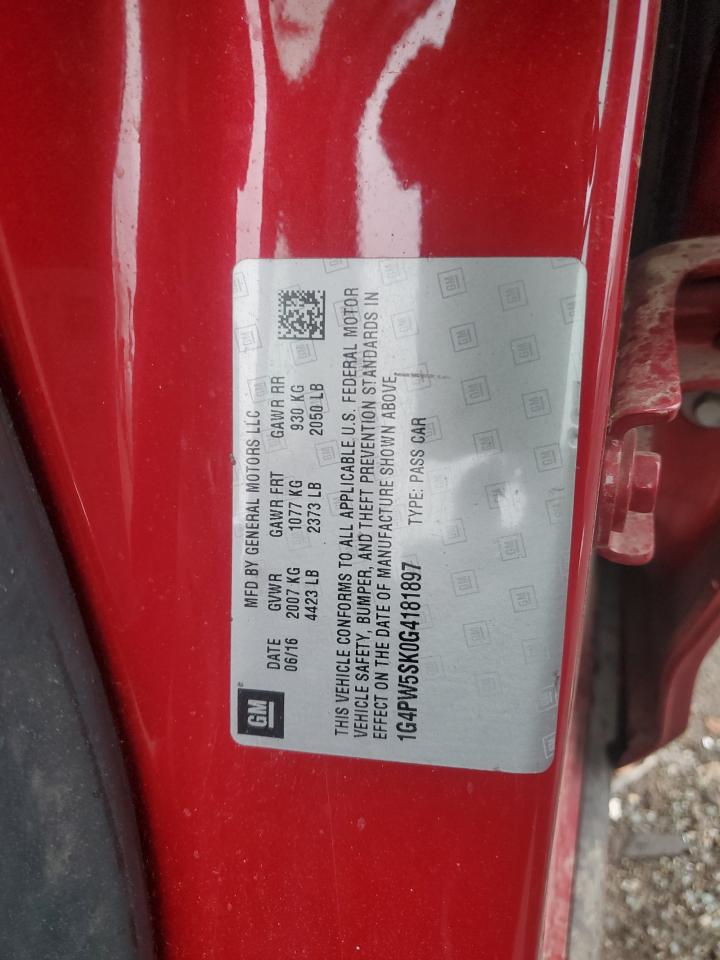 2016 Buick Verano VIN 1G4PW5SK0G4181897 Copart auction photo, front end damage thumbnail 14