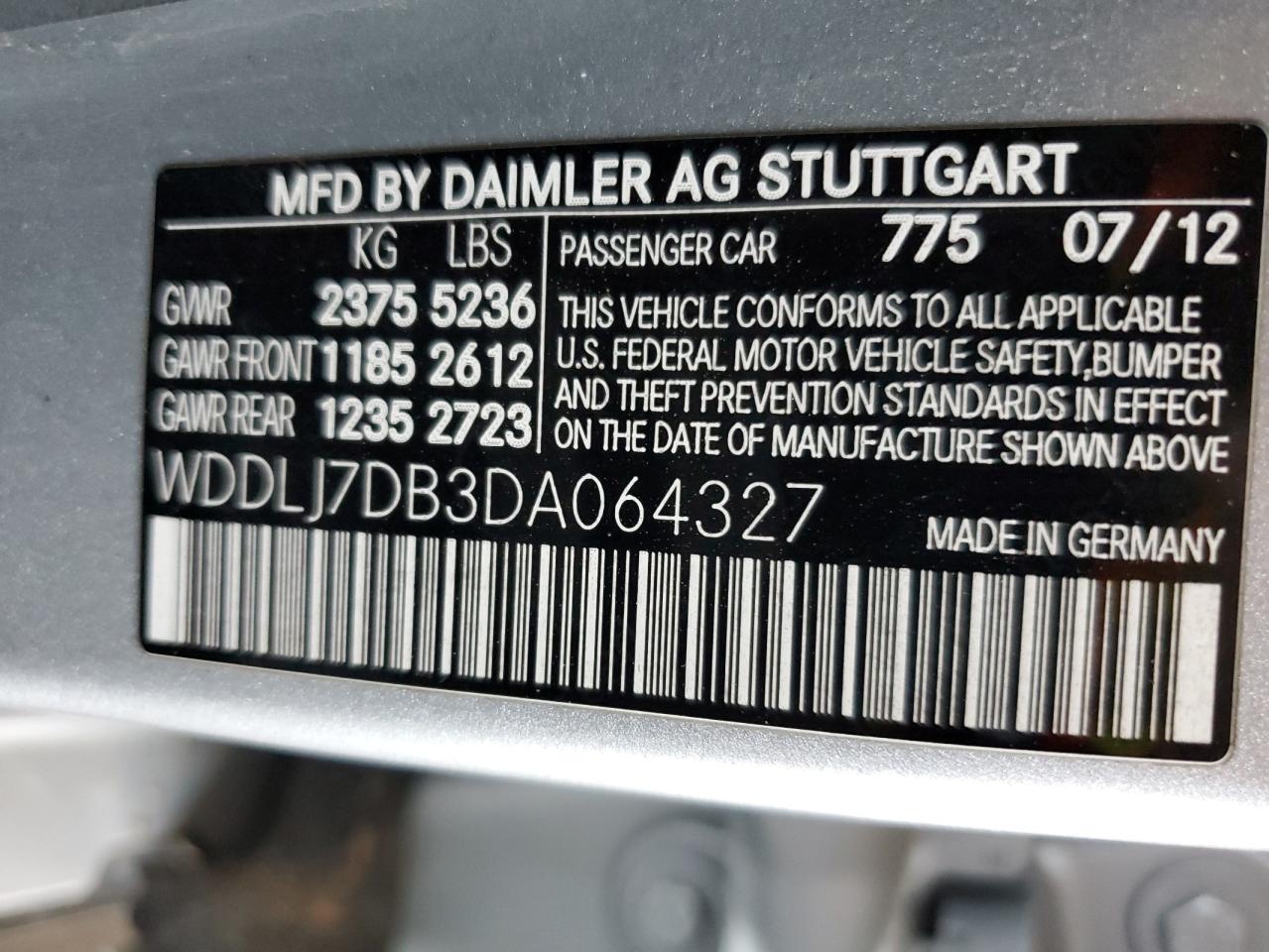 2013 Mercedes-Benz Cls-klasse VIN WDDLJ7DB3DA064327 Copart auction photo, front end damage thumbnail 12